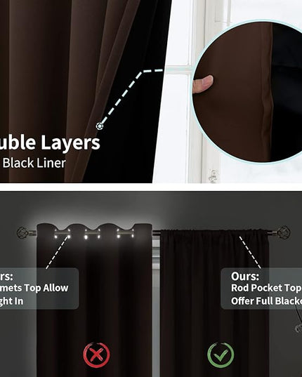 BGment Brown 100% Blackout Curtains for Living Room 108 Inch Length, Extra Long Room Darkening Noise Light Blocking Heavy Rod Pocket Dining Room Window Curtains 2 Panels Set, Each Panel 52 Wide