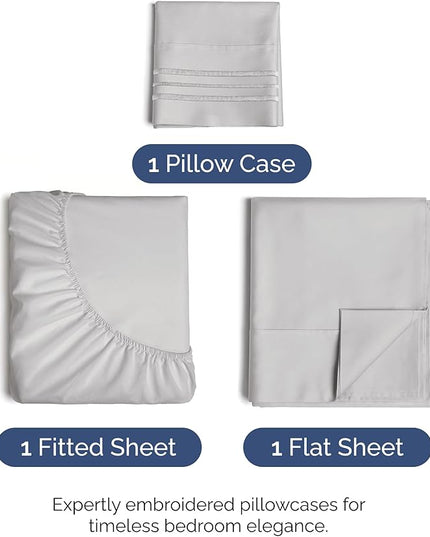 Twin XL Size 3 Piece Sheet Set - Comfy Breathable & Cooling Bed Sheets Set - Hotel Luxury Bedding for Women, Men, Kids, Teens, Boys & Girls - Deep Pockets, Soft, Wrinkle Free - Oeko-Tex - French Grey