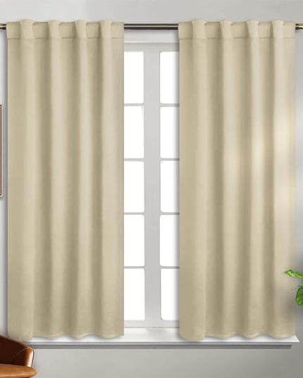 BGment Beige Curtains 45 inch Long - Rod Pocket and Back Tab Room Darkening Thermal Curtains for Bedroom/Small Window/Living Room, 2 Curtain Panel Sets, 38 x 45 Inch