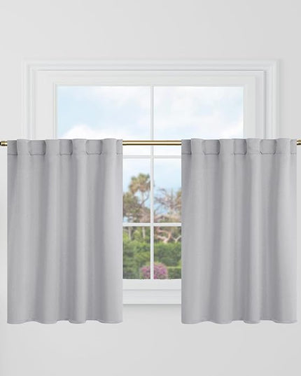 BGment Light Grey Cafe Curtains 36 Inch Length for Half Windows - 34 x 36 inch Curtains Rod Pocket and Back Tab Thermal Insulated Room Darkening Short Curtain for Kitchen, 2 Window Panels