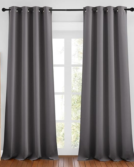NICETOWN Grey Blackout Bedroom Curtains 96 inches Long, Grommet Thermal Insulated Room Darkening Window Treatments Sound Reducing for Living Room, W46 x L96, 2 Panels