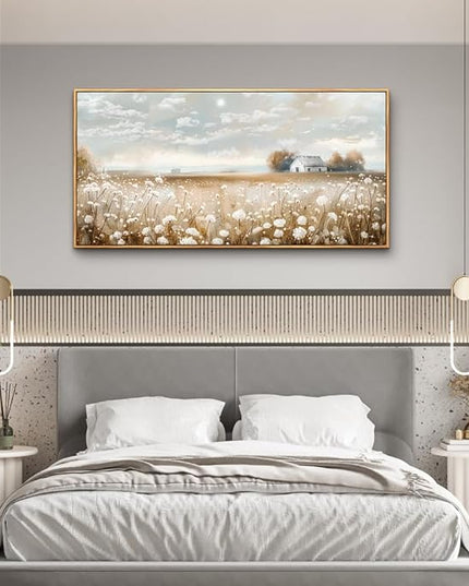 ERQINHUA Canvas Wall Art For Living Room Wall Decor White Flowers Landscape Painting Decor Dining Room Bedroom Bathroom Kitchen Room Wall Artwork Prints Painting For Home Decor Wood Frame 20x40 In