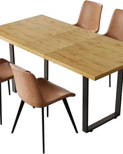 ZckyCine Modern Dining Table Set for 4-6 People Kitchen Dining Room Table Set Extendable Wood Dining Table and 4 Upholstered Chairs, Home Kitchen Furniture