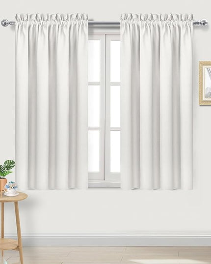 DWCN Blackout Curtains Thermal Insulated, Energy Saving & Noise Reducing Bedroom and Living Room Curtains, Ivory, W 38x L 45 Inch, Set of 2 Rod Pocket Curtain Panels