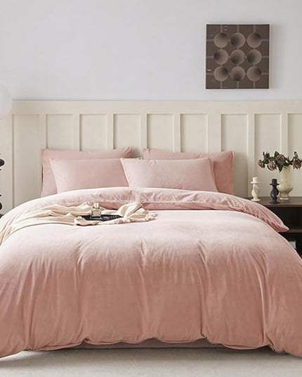 CLOTHKNOW Pink Velvet California King Comforter Set 3Pcs Fluffy Bedding Comforter Sets Soft Flannel Comforter with 2 x Pillow Cases