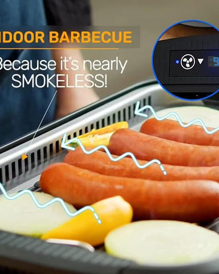 Smokeless Grill Indoor, CUSIMAX Electric Grill, 1500W Portable Korean BBQ Grill with LED Smart Display & Tempered Glass Lid, Non-stick Removable Plate, Dishwasher Safe, Black