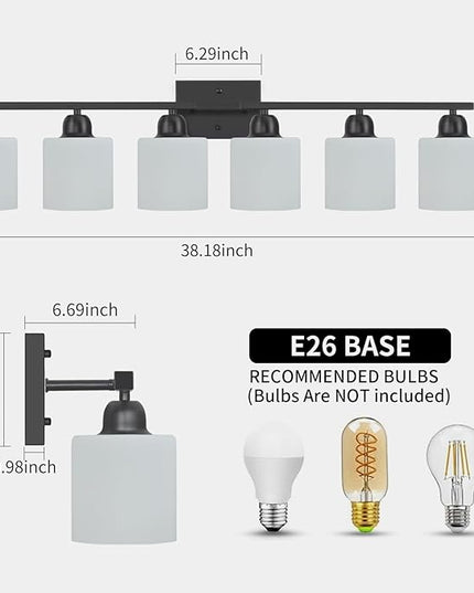 6-Light Black Vanity Lights for Bathroom, Modern Bathroom Vanity Lighting Fixtures Over Mirror, Bathroom Light Fixtures for Bathroom Mirror, Living Room, Hallway, Vanity Table, E26 Base