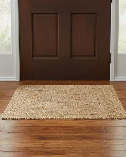 REDEARTH · Rectangular Area Rug - 2'x3' Braided Natural Jute with Non-Skid Backing - Handwoven Boho Rug for Bedroom, Kitchen, Living Room - Farmhouse Aesthetic Home Decor - Durable Handmade Rug