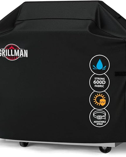 Grillman Grill Cover, BBQ Outdoor Grill Covers, Charcoal, Gas Grills, Waterproof, Rip-Proof, Weather-Resistant, Anti-UV, Barbecue Cover for Weber, Genesis, Charbroil, Nexgrill, etc (Black, 58 Inch)