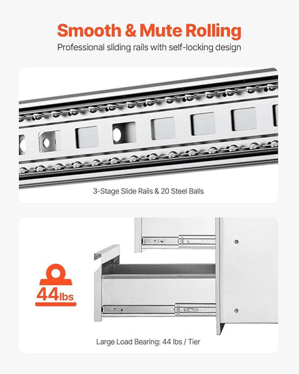 VEVOR Outdoor Kitchen Drawers 14.7" W x 25.4" H x 18.7" D, Box Frame Style Flush Mount BBQ Drawers with Stainless Steel Handle, BBQ Island Drawers for Outdoor Kitchens or Patio Grill Station