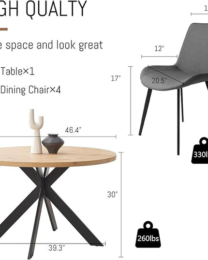 46.4" Round Dining Table Set, Mid Century Modern Round Dining Table for 4-6 Person, w/Steel Legs, Coffee Table for Kitchen Dining Room, Office, Save Space