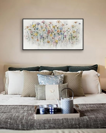 LKY ART Wall Art Canvas Prints Watercolor Wildflowers Canvas Wall Art for Living Room Bedroom Bathroom Kitchen Office Bar Dining Room Ready to Hang 20W x 40L inches Framed