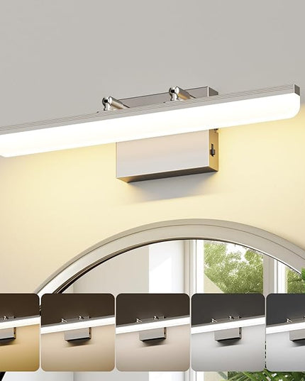 Brushed Nickel Vanity Light, 15.7” Dimmable LED Bathroom Light Bar with 5CCT, Adjustable Angle – Modern Wall Lighting for Bathroom, Powder Room, Bedroom, Apartment, Hotel
