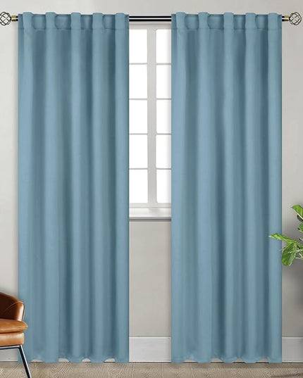 BGment Rod Pocket and Back Tab Blackout Curtains for Bedroom - Thermal Insulated Room Darkening Curtains for Living Room, 2 Window Curtain Panels (42 x 84 Inch, Greyish Blue)