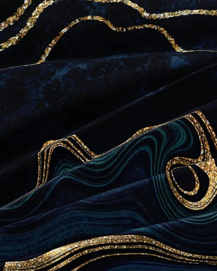 Dark Blue Marble Duvet Cover Set Twin Size Golden foil Bedding Comforter Covers Marbling Bed Set with 2 Pillow Shams Breathable Durable Soft Comfy