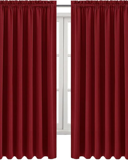 DWCN Blackout Curtains for Living Room Thermal Insulated, Energy Saving & Noise Reducing Bedroom Curtains, Amaranth Red, W 70x L 63 Inch, Set of 2 Rod Pocket Curtain Panels