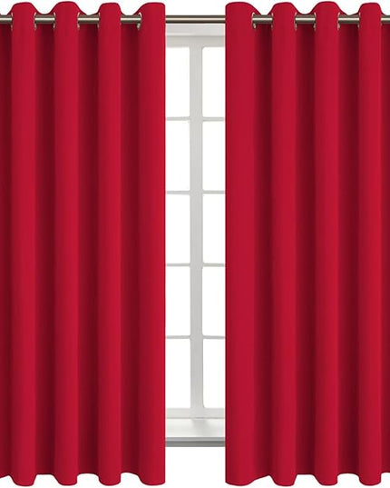 BGment Room Darkening Curtains 63 Inches Long - Grommet Thermal Insulated Drapes Window Treatment Curtains for Bedroom, 2 Panels, 70 x 63 Inch, Red