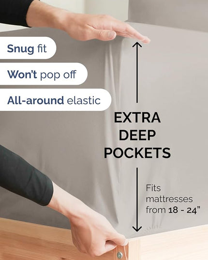 Extra Deep Twin XL Sheet Set - 4 Piece Breathable and Cooling Sheets - Hotel Luxury Bed Sheets Set - Easy Fit - Soft, Wrinkle Free and Comfy Sheets Set - Light Grey Sheet Set with Extra Deep Pockets