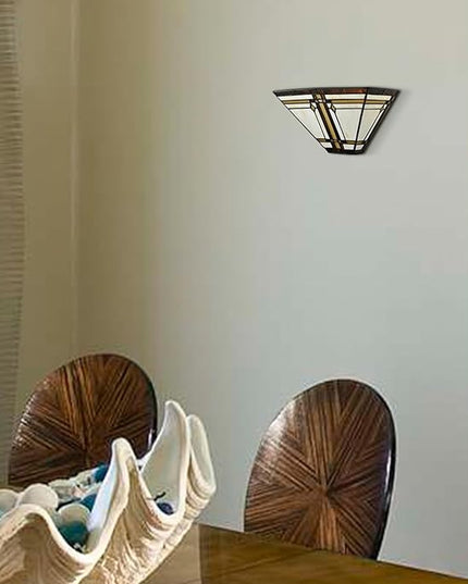 Tiffany Style Wall Sconce Lamp 12-Inch Stained Glass Sconces Wall Lighting Vintage Brown Stained Glass Wall Light Fixtures for Hallway Corridor Bedroom Living Room
