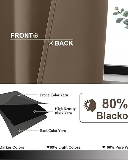 Gwine Brown Blackout Curtains for Bedroom 90 inches Long 2 Panels Set, Solid Noise Reducing Thermal Insulated Blackout Curtains for Living Room with Rod Pocket, Each 50" Wx90 L