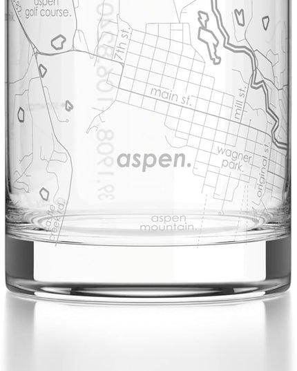 Well Told Engraved Aspen Colorado Map Rocks Glass, Old Fashioned Glassware (11 oz, Clear) Etched Bourbon Tumbler, Gifts For Whiskey Lovers