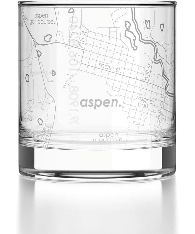 Well Told Engraved Aspen Colorado Map Rocks Glass, Old Fashioned Glassware (11 oz, Clear) Etched Bourbon Tumbler, Gifts For Whiskey Lovers