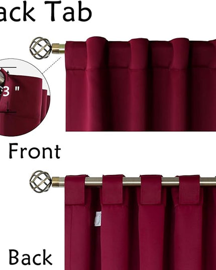 BGment Burgundy Balckout Curtains 36 Inch Length for Half Windows - 34 x 36 inch Rod Pocket and Back Tab Thermal Insulated Room Darkening Short Curtains for Cafe, 2 Panels, Burgundy Red