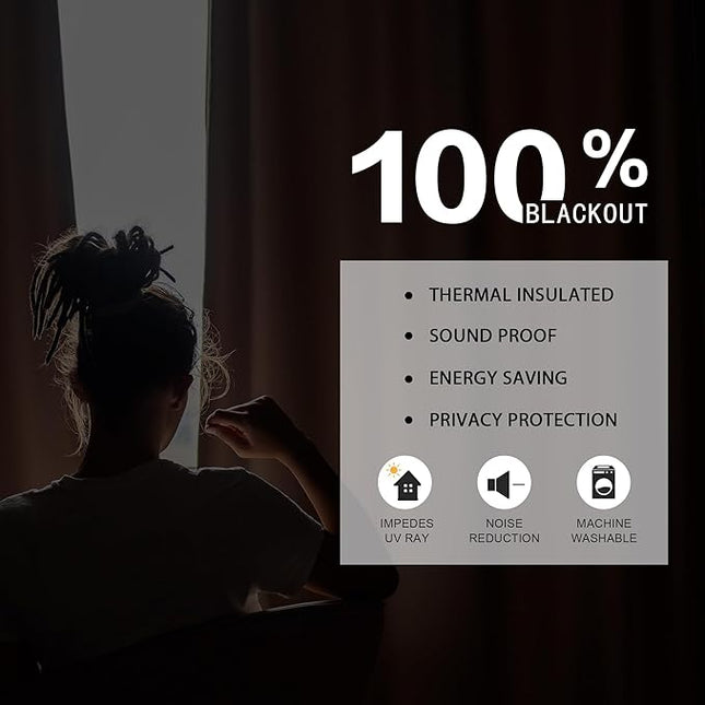 DUALIFE Blue Linen Full Blackout Curtains 108 Inch Length 2 Panels Set for Living Opaque Privacy Back Tab Thermal Insulated 100% Black Out Room Darkening 9ft Window Curtain Drapes 108 Inches Long