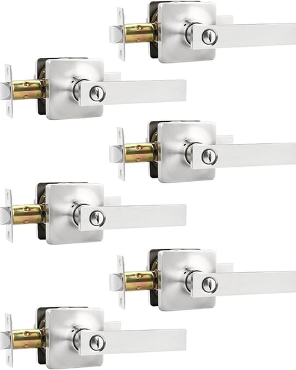 Mengico 6 Pack Interior Door Lever,Nickel Door Handle Lock,Interior Door Lock Privacy Lock(for Bedroom&Bathroom)