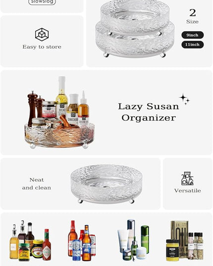 2 Pcs Lazy Susan Organizer, 9in &11in Elegant Lazy Susan Turntable Organizer, Modern Rotating Storage Organizer for Kitchen, Bathroom, Vanity, Countertop