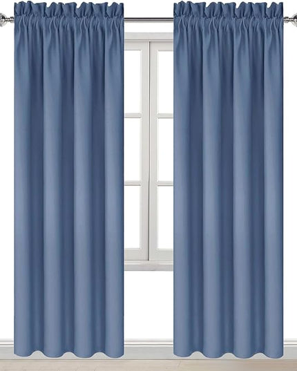 DWCN Blackout Curtains – Thermal Insulated, Energy Saving & Noise Reducing Bedroom and Living Room Curtains, Dusty Blue, W 38x L 84 Inch, Set of 2 Rod Pocket Curtain Panels