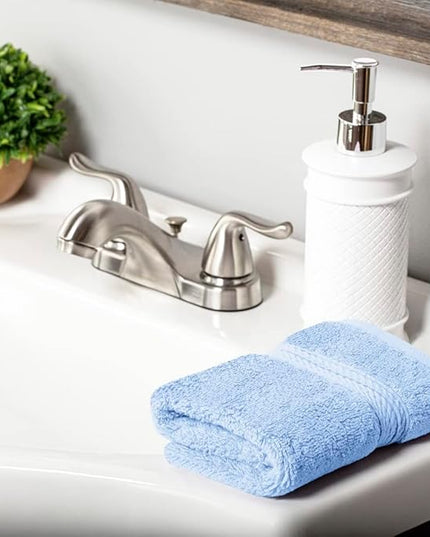 Superior Egyptian Cotton Pile Face Towel/Washcloth Set of 6, Ultra Soft Luxury Towels, Thick Plush Essentials, Absorbent Heavyweight, Guest Bath, Hotel, Spa, Home Bathroom, Shower Basics, Light Blue