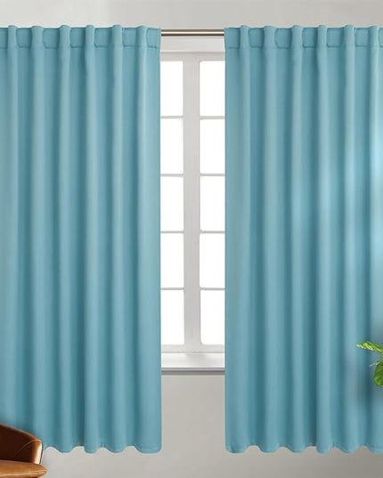 BGment Rod Pocket and Back Tab Blackout Curtains for Bedroom - Thermal Insulated Room Darkening Curtains for Living Room, Set of 2 Panels (52 x 72 Inch, Aqua)
