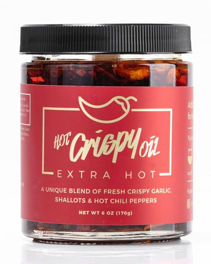 Hot Crispy Oil- Fried garlic, shallots, chili peppers and spices. Flavor bomb, Chili Crisp, Hot Sauce, Chili Oil,