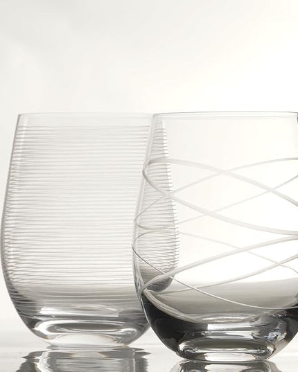 Etched Stemless Wine Glasses for Red or White Wine (Set of 2), 18-Ounces, Large Wine Glasses for Cabernet, Pinot Noir, Burgundy, Bordeaux, Clear, Etched-1