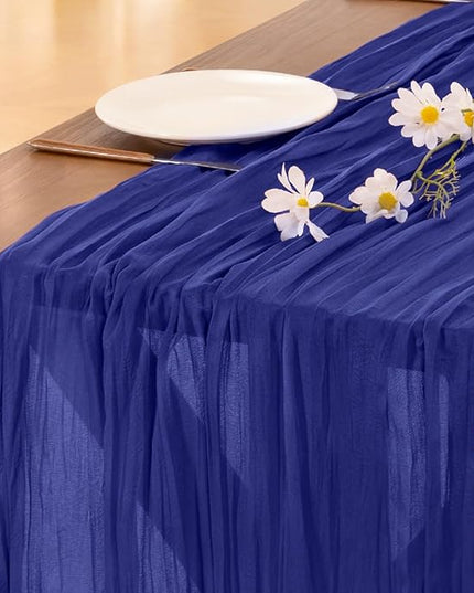 Socomi 3pcs Royal Blue Christmas Cheesecloth Table Runner Boho Rustic Gauze 120 inch 10FT Cheese Cloth Runner for Wedding Party Baby Shower Birthday Home Decor Holiday Decorations