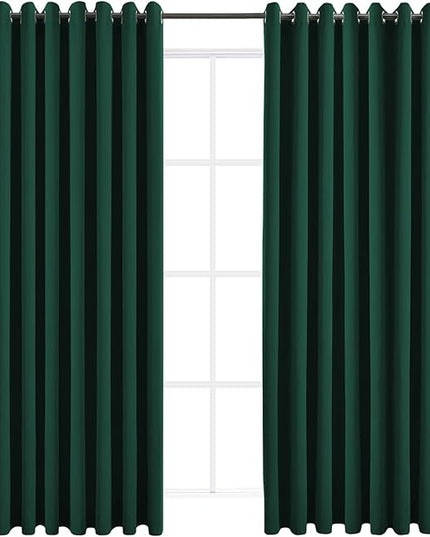 Blackout Curtains for Bedroom Thermal Insulated Solid Grommet Window Drapes Extra Wide for Sliding Door, Set of 2 Curtain Panels 108 W x 84 L Inches Hunter Green