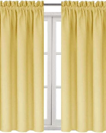 DWCN Blackout Curtains for Bedroom – Rod Pocket Thermal Insulated Noise Reducing Noise Reducing Drapes for Living Room, W 38 x L 45 Inch, 2 Panels, Light Yellow