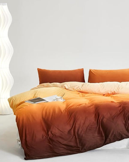 CLOTHKNOW Dark Orange Fluffy Queen Comforter Set Velvet Bedding Comforter Sets Dark Yellow Queen Comforter Soft Caramel Comforter Sets Queen