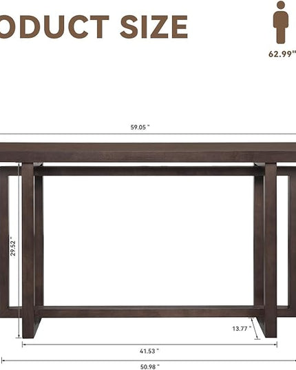 LKTART 59.05-Inch Long Behind Couch Sofa Table for Living Room, Farmhouse Console Table with Storage, Narrow Accent Entryway Tables for Hallway Entrance Foyer (Espresso)