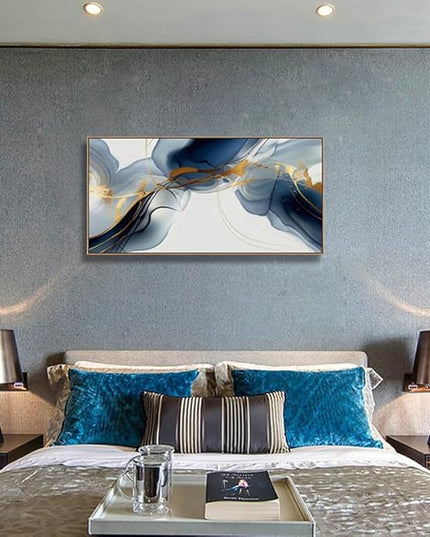 HUADAOART Wall Art Canvas Painting Abstract Wall Art Modern Art Wall Mural for Living Room Bedroom Print on Artwork Home Decor Framed 24x48inch (Blue)