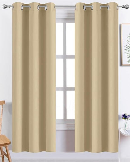 Yakamok Thermal Insulated Grommet Blackout Draperies/Drapes for Bedroom Window,Room Darkening Curtain Panels (2 Panels, W38 x L72 -Inch, Beige)