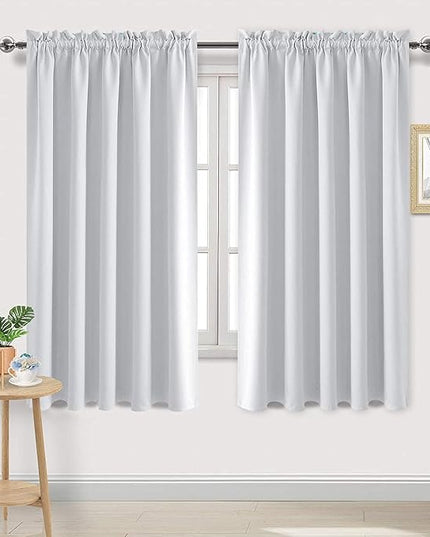 DWCN White Curtains for Living Room Thermal Insulated, Energy Saving & Noise Reducing Bedroom Curtains, White, W 70x L 63 Inch, Set of 2 Rod Pocket Curtain Panels