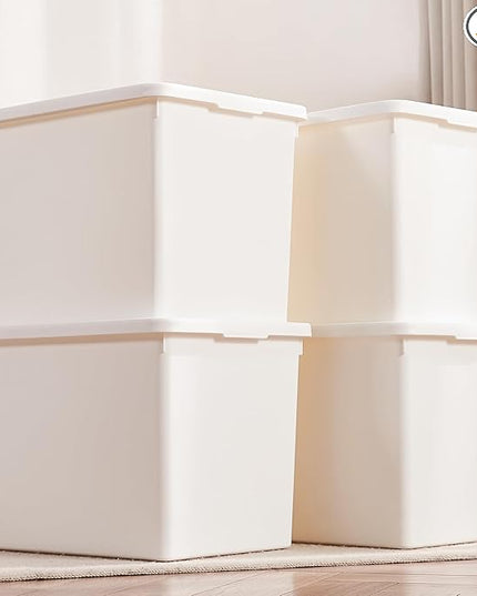 White Storage Bins with lids,Office stackable Plastic Boxes Set of 4,Garage organization Storage Box with handle for Organizing Snacks, Crafts, Legos, Tools,books (white, 4XXXL)