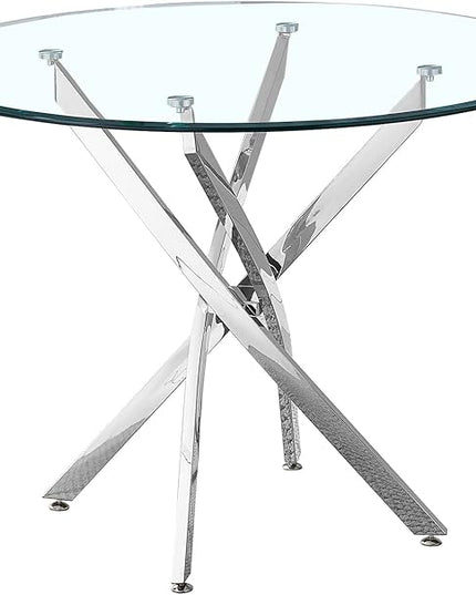 HomVent Round Glass Dining Table Set for 4, Modern Tempered Glass Kitchen Table Set and Chairs, Round Dining Room Table Set for Kitchen
