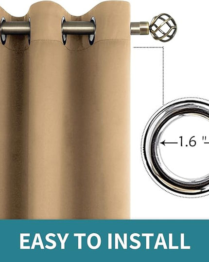 BGment Blackout Curtains for Bedroom - Grommet Thermal Insulated Room Darkening Curtains for Living Room, Set of 2 Panels (38 x 45 Inch, Khaki)
