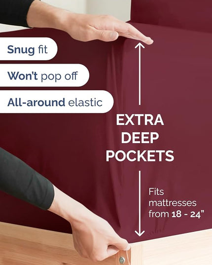 Extra Deep King Sheet Set - 6 Piece Breathable & Cooling Sheets - Hotel Luxury Bed Sheets Set - Easy & Secure Fit - Soft, Wrinkle Free & Comfy Sheets Set - Burgundy Sheet Set with Extra Deep Pockets