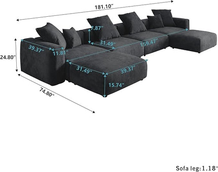 JACH 181" Oversized Modular Sectional Sofa, U-Shaped Deep 4-Seats Sectional Couch with Chaise Ottomans, Huge Plus Convertible Soft Sofas, Corduroy Minimalist Couches for Living Room, Apartment, Black