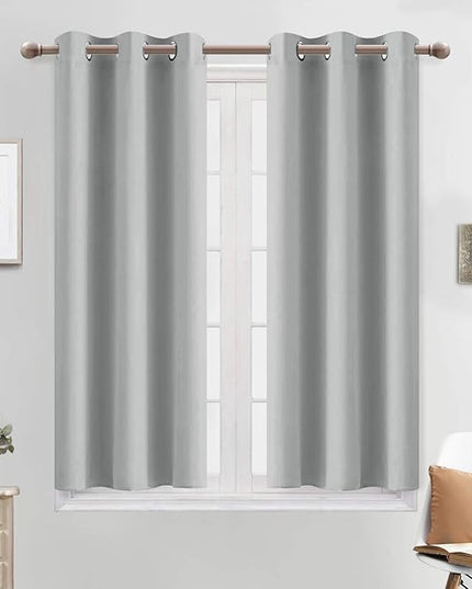 Yakamok Light Gray Blackout Curtains Light Blocking Thermal Insulated Window Panels,Solid Grommet Top Drapes for Bedroom(38x45 Inch, Light Grey, 2 Panels)