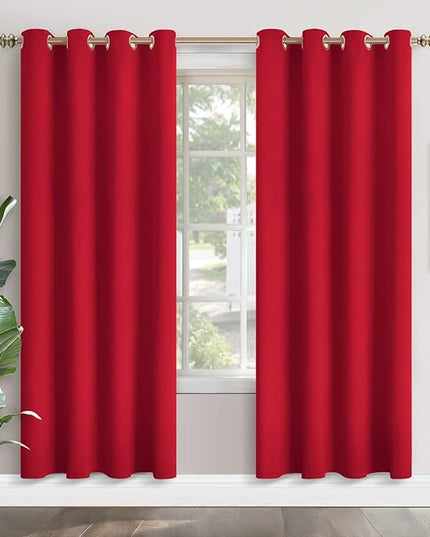 YoungsTex Red Blackout Curtains for Living Room Window Christmas Decor - Thermal Insulated Drapes with Grommet Room Darkening for Dining Bedroom, 2 Panels, 52 x 80 Inch